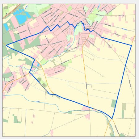 Karte des Sperrbezirkes aufgrund der Faulbrut bei Bienen in Bad Lippspringe. ©Karte: Katasteramt Kreis Paderborn